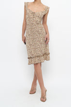 Load image into Gallery viewer, Vintage x Brown, Beige Floral Stretchy Midi Dress (M)
