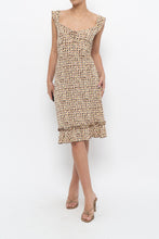Load image into Gallery viewer, Vintage x Brown, Beige Floral Stretchy Midi Dress (M)