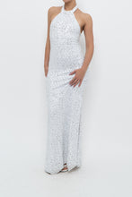 Load image into Gallery viewer, AQUA FORMAL x White, Silver Sequin Halter Maxi Dress (S)