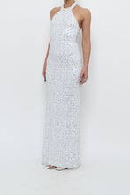 Load image into Gallery viewer, AQUA FORMAL x White, Silver Sequin Halter Maxi Dress (S)