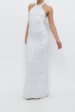 Load image into Gallery viewer, AQUA FORMAL x White, Silver Sequin Halter Maxi Dress (S)