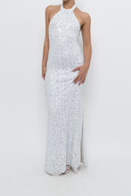 Load image into Gallery viewer, AQUA FORMAL x White, Silver Sequin Halter Maxi Dress (S)