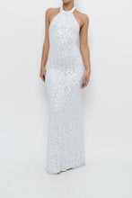 Load image into Gallery viewer, AQUA FORMAL x White, Silver Sequin Halter Maxi Dress (S)