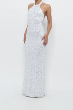 Load image into Gallery viewer, AQUA FORMAL x White, Silver Sequin Halter Maxi Dress (S)