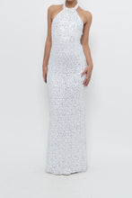 Load image into Gallery viewer, AQUA FORMAL x White, Silver Sequin Halter Maxi Dress (S)