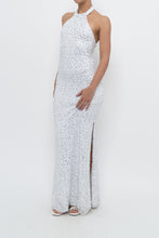 Load image into Gallery viewer, AQUA FORMAL x White, Silver Sequin Halter Maxi Dress (S)
