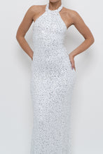 Load image into Gallery viewer, AQUA FORMAL x White, Silver Sequin Halter Maxi Dress (S)