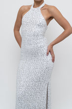 Load image into Gallery viewer, AQUA FORMAL x White, Silver Sequin Halter Maxi Dress (S)