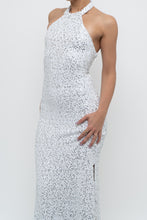 Load image into Gallery viewer, AQUA FORMAL x White, Silver Sequin Halter Maxi Dress (S)