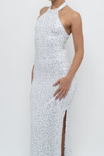 Load image into Gallery viewer, AQUA FORMAL x White, Silver Sequin Halter Maxi Dress (S)