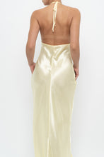 Load image into Gallery viewer, Vintage x LA VIE EN ROSE Yellow Satin Halter Maxi Dress (M)
