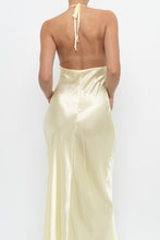 Load image into Gallery viewer, Vintage x LA VIE EN ROSE Yellow Satin Halter Maxi Dress (M)