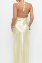 Load image into Gallery viewer, Vintage x LA VIE EN ROSE Yellow Satin Halter Maxi Dress (M)
