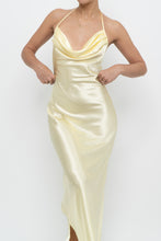 Load image into Gallery viewer, Vintage x LA VIE EN ROSE Yellow Satin Halter Maxi Dress (M)