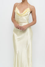 Load image into Gallery viewer, Vintage x LA VIE EN ROSE Yellow Satin Halter Maxi Dress (M)