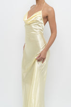 Load image into Gallery viewer, Vintage x LA VIE EN ROSE Yellow Satin Halter Maxi Dress (M)