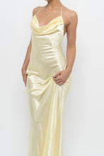 Load image into Gallery viewer, Vintage x LA VIE EN ROSE Yellow Satin Halter Maxi Dress (M)