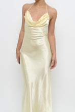 Load image into Gallery viewer, Vintage x LA VIE EN ROSE Yellow Satin Halter Maxi Dress (M)
