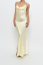 Load image into Gallery viewer, Vintage x LA VIE EN ROSE Yellow Satin Halter Maxi Dress (M)