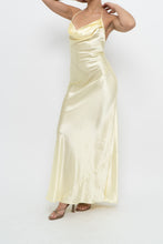 Load image into Gallery viewer, Vintage x LA VIE EN ROSE Yellow Satin Halter Maxi Dress (M)