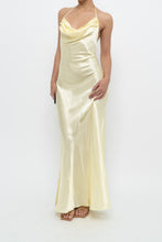 Load image into Gallery viewer, Vintage x LA VIE EN ROSE Yellow Satin Halter Maxi Dress (M)
