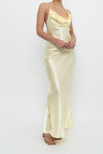 Load image into Gallery viewer, Vintage x LA VIE EN ROSE Yellow Satin Halter Maxi Dress (M)
