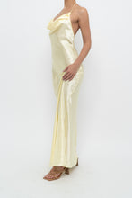 Load image into Gallery viewer, Vintage x LA VIE EN ROSE Yellow Satin Halter Maxi Dress (M)