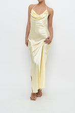 Load image into Gallery viewer, Vintage x LA VIE EN ROSE Yellow Satin Halter Maxi Dress (M)