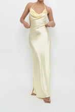 Load image into Gallery viewer, Vintage x LA VIE EN ROSE Yellow Satin Halter Maxi Dress (M)