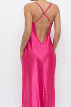 Load image into Gallery viewer, Vintage x Hot Pink Satin Lace Bow Midi Dress (S)