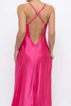 Load image into Gallery viewer, Vintage x Hot Pink Satin Lace Bow Midi Dress (S)