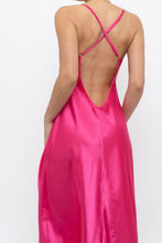 Load image into Gallery viewer, Vintage x Hot Pink Satin Lace Bow Midi Dress (S)