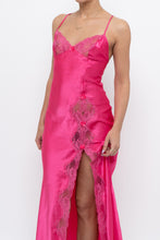 Load image into Gallery viewer, Vintage x Hot Pink Satin Lace Bow Midi Dress (S)
