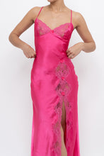 Load image into Gallery viewer, Vintage x Hot Pink Satin Lace Bow Midi Dress (S)