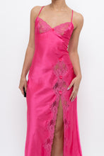 Load image into Gallery viewer, Vintage x Hot Pink Satin Lace Bow Midi Dress (S)