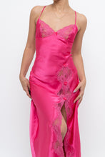 Load image into Gallery viewer, Vintage x Hot Pink Satin Lace Bow Midi Dress (S)