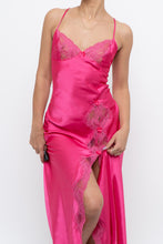 Load image into Gallery viewer, Vintage x Hot Pink Satin Lace Bow Midi Dress (S)