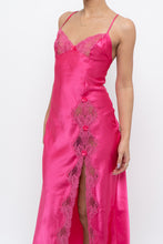 Load image into Gallery viewer, Vintage x Hot Pink Satin Lace Bow Midi Dress (S)