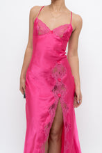 Load image into Gallery viewer, Vintage x Hot Pink Satin Lace Bow Midi Dress (S)
