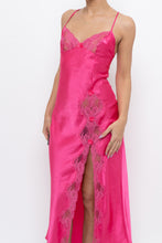 Load image into Gallery viewer, Vintage x Hot Pink Satin Lace Bow Midi Dress (S)