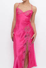 Load image into Gallery viewer, Vintage x Hot Pink Satin Lace Bow Midi Dress (S)