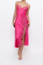Load image into Gallery viewer, Vintage x Hot Pink Satin Lace Bow Midi Dress (S)