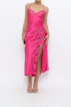 Load image into Gallery viewer, Vintage x Hot Pink Satin Lace Bow Midi Dress (S)