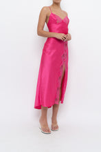 Load image into Gallery viewer, Vintage x Hot Pink Satin Lace Bow Midi Dress (S)