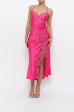 Load image into Gallery viewer, Vintage x Hot Pink Satin Lace Bow Midi Dress (S)