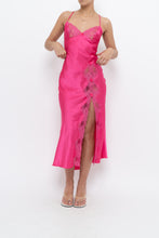 Load image into Gallery viewer, Vintage x Hot Pink Satin Lace Bow Midi Dress (S)