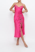 Load image into Gallery viewer, Vintage x Hot Pink Satin Lace Bow Midi Dress (S)