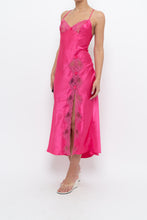 Load image into Gallery viewer, Vintage x Hot Pink Satin Lace Bow Midi Dress (S)