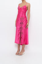 Load image into Gallery viewer, Vintage x Hot Pink Satin Lace Bow Midi Dress (S)