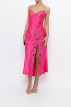 Load image into Gallery viewer, Vintage x Hot Pink Satin Lace Bow Midi Dress (S)